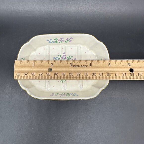 Vintage Floral Soap Dish Cottagecore 1980s Purple Blue Flowers Ceramic Romantic - Picture 6 of 8